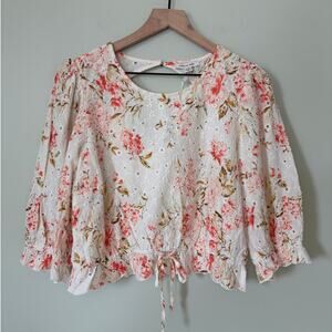 American Eagle Eyelet Floral Cropped Blouse Shirt Romantic Cottagecore Feminine